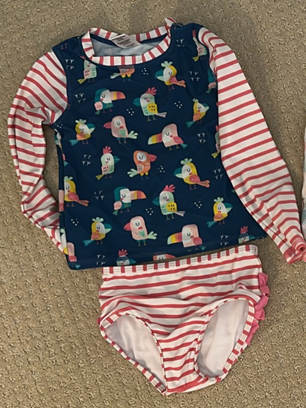 Ruffle Butts Navy Blue Rashguard Set with Pink & White Stripes